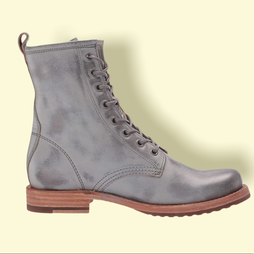 Rare Find- Frye Veronica Combat Boots in Silver Sky Distressed
